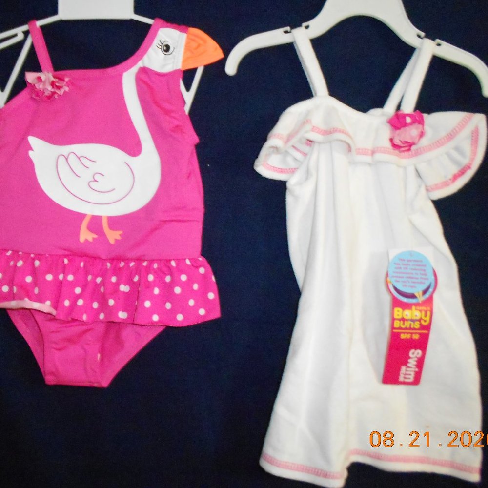 Girls Baby Buns 12 or 24 mo swim suit and terry cover up pink goose